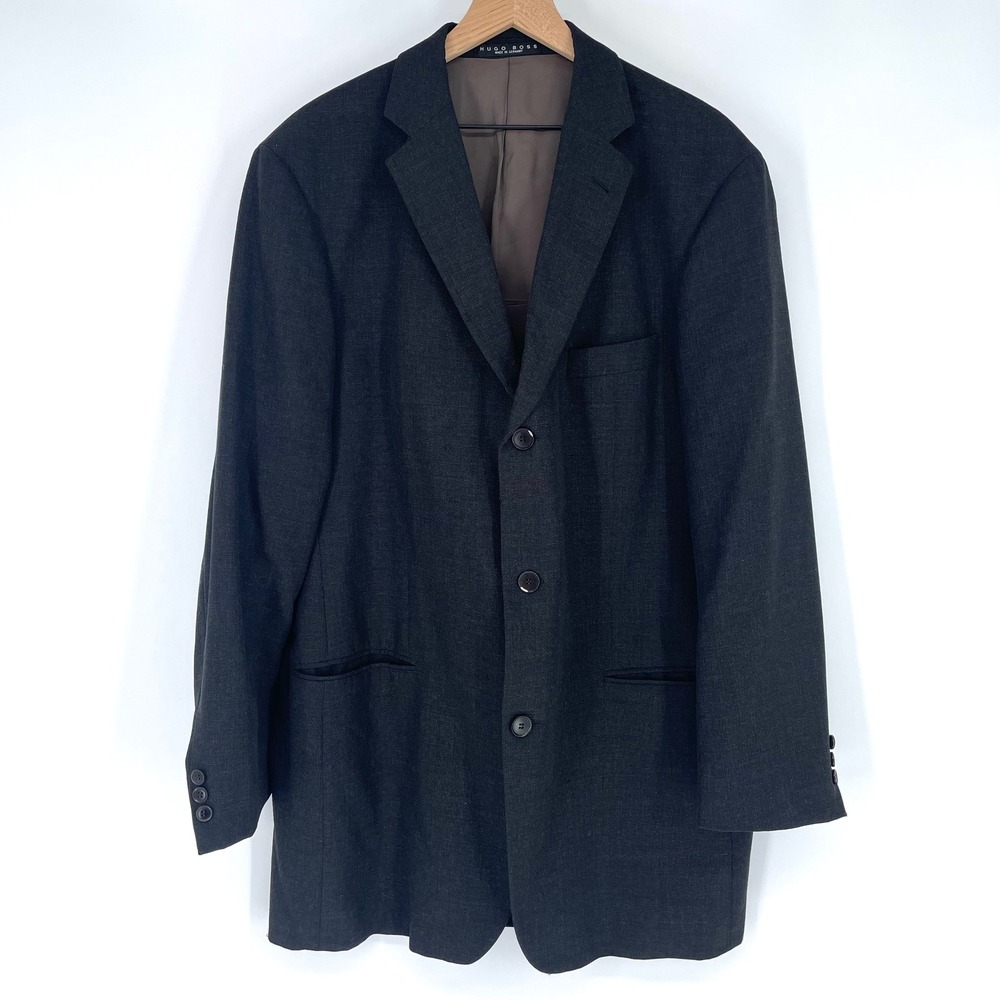 VTG 90s Hugo Boss Blazer Men's 48L Dark Charcoal Germany Classic Tailored Jacket